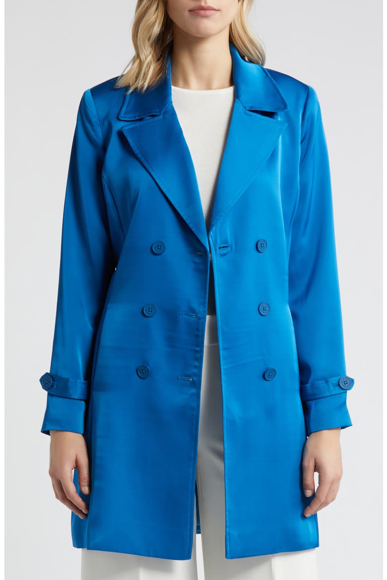 Satin Trench Coat, Alternate, color, FRENCH BLUE