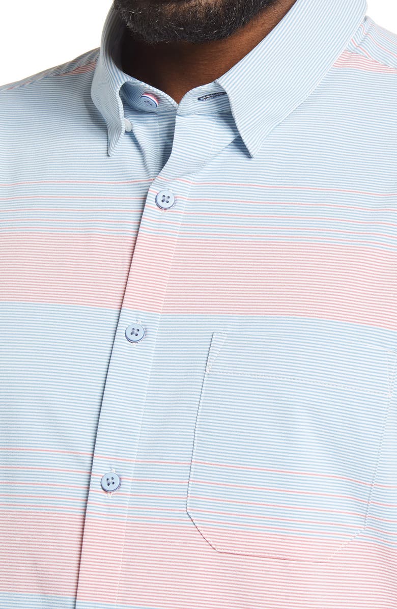 Mizzen+Main Leeward Trim Fit Stripe Short Sleeve Button-Up Performance Shirt, Alternate, color, 