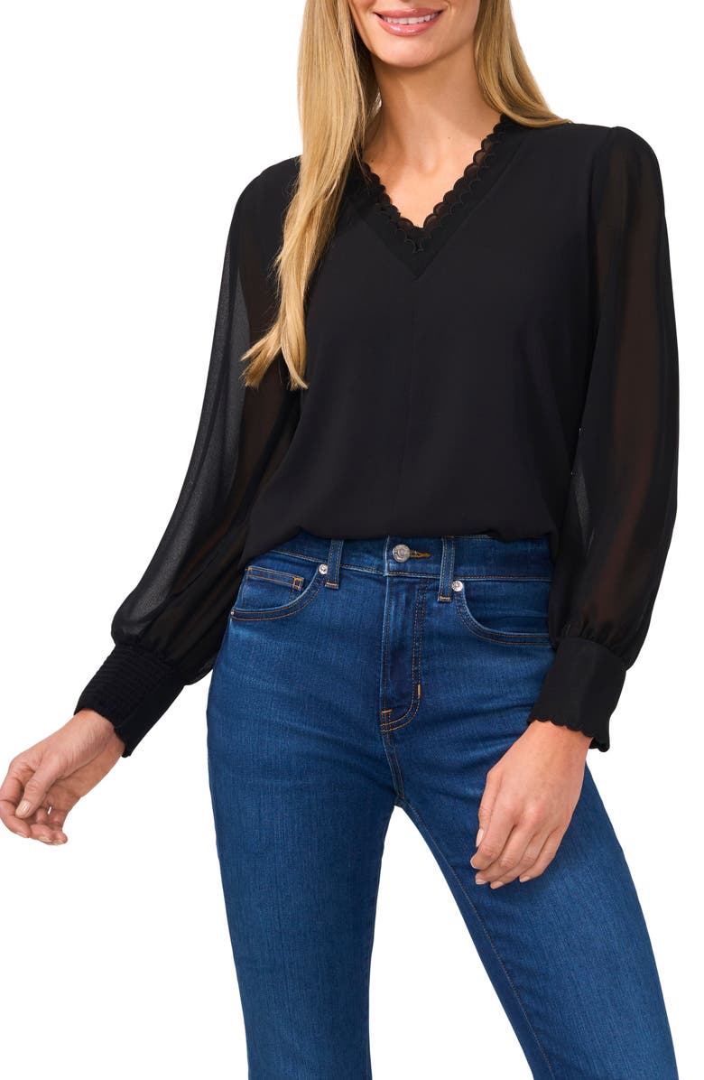 CeCe Scallop Detail Georgette Top, Main, color, 