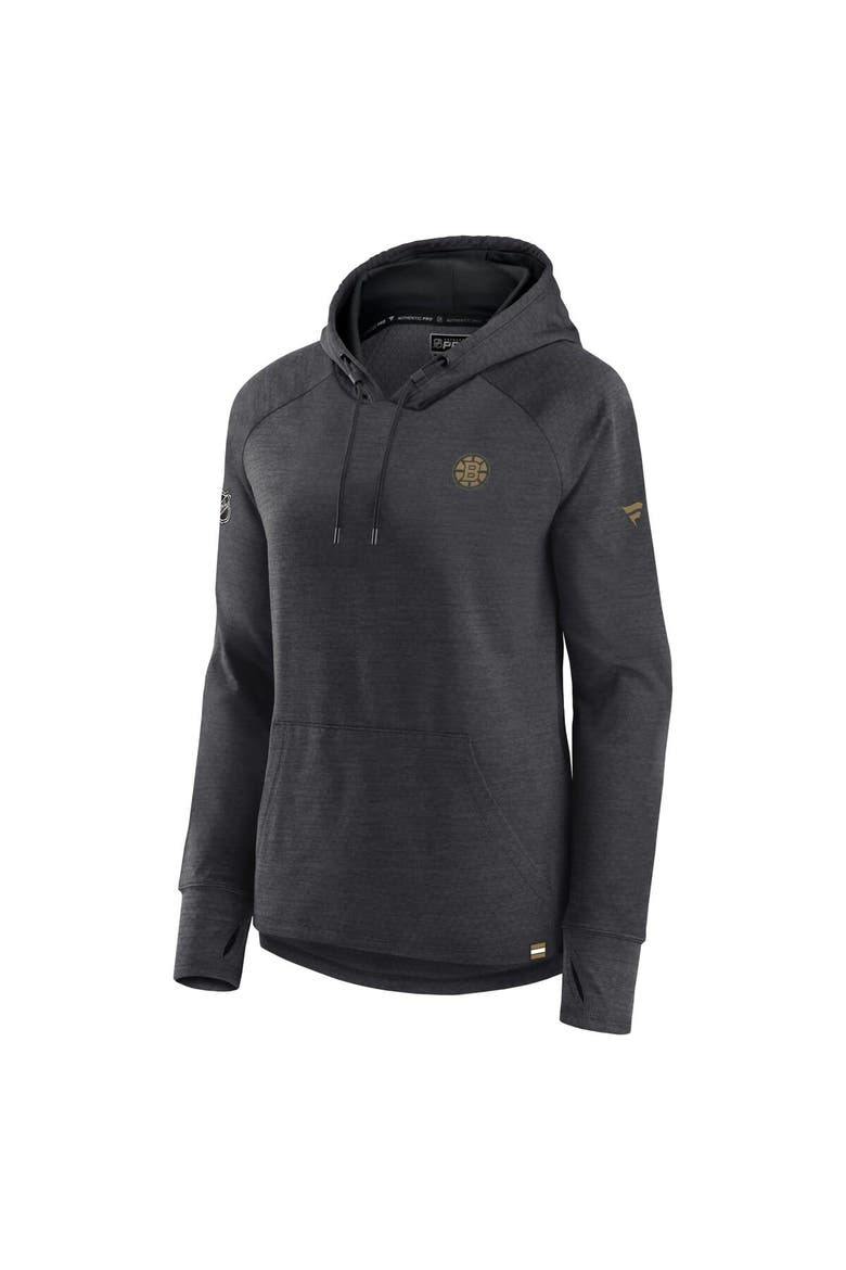 Women's Fanatics Branded  Heather Charcoal Boston Bruins Authentic Pro Pullover Hoodie, Alternate, color, Heather Charcoal