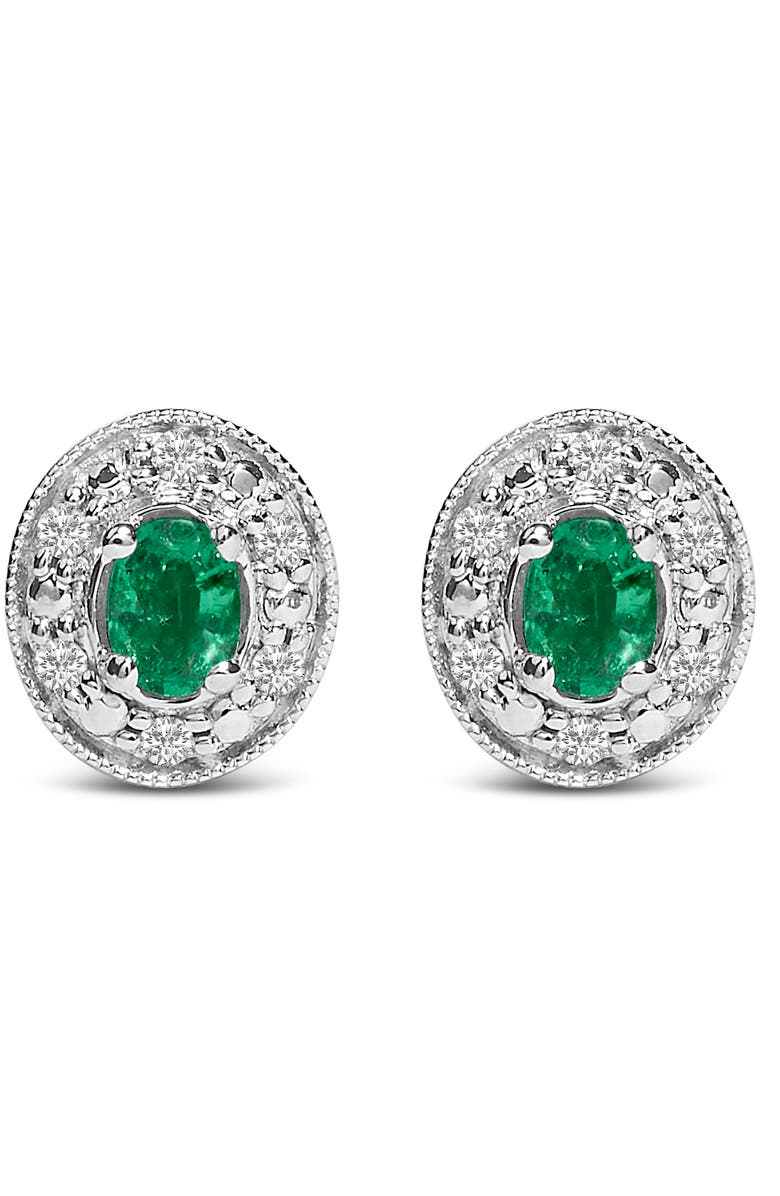 Haus of Brilliance 14K White Gold Oval Green Emerald and 1/10 Ct Diamond Halo Stud Earrings, Main, color, White