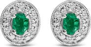 Haus of Brilliance 14K White Gold Oval Green Emerald and 1/10 Ct Diamond Halo Stud Earrings