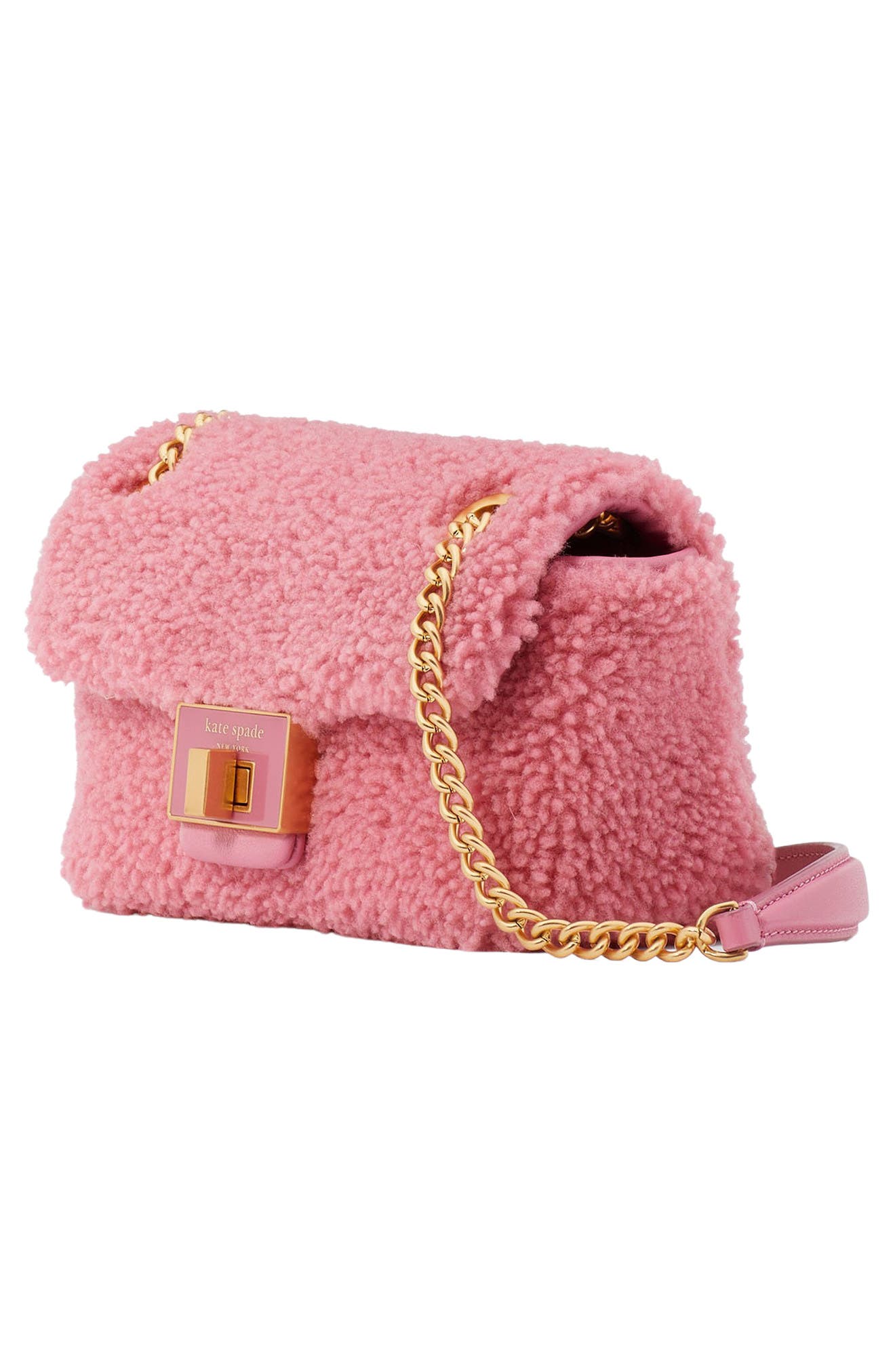 Kate Spade New York small evelyn faux shearling shoulder bag, Alternate, color, 