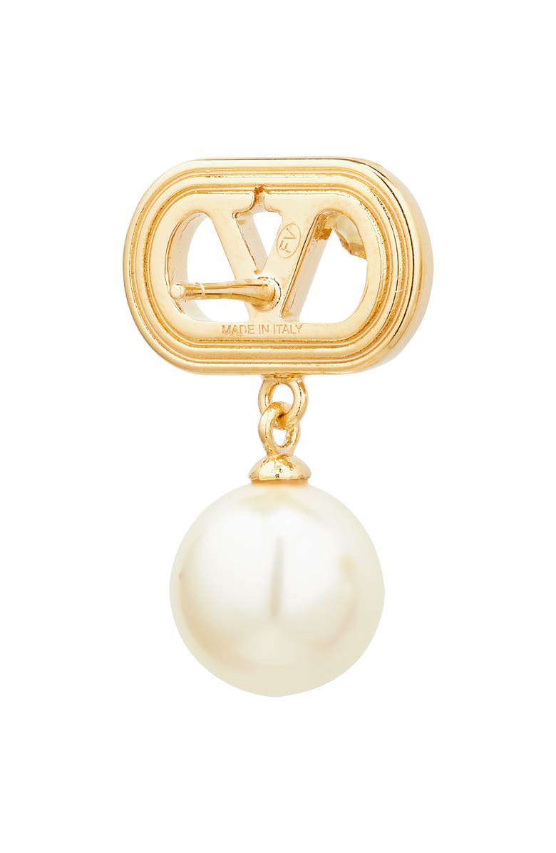Valentino Garavani Ovalette VLOGO Swarovski<sup>®</sup> Faux Pearl Drop Earrings, Alternate, color, Oro/ Cream