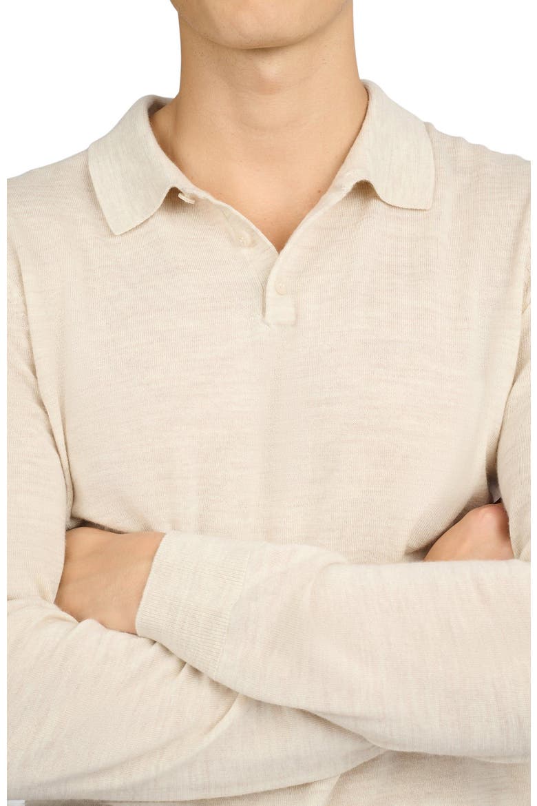 Long Sleeve Extra Fine Merino Wool Polo, Alternate, color, STONE MELANGE