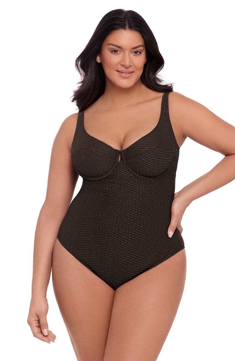 S3 Novelty Texture Underwire One Piece Swimsuit, Main, color, Onyx Black