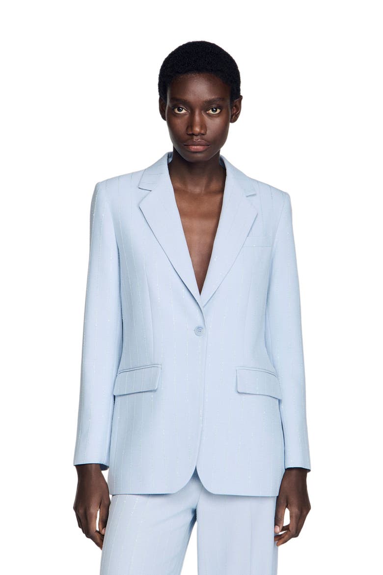 Sequin-stripe tailored jacket, Main, color, Sky blue