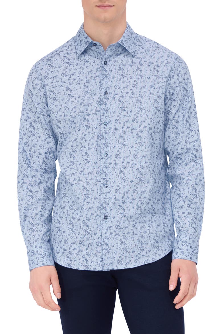 Julian Shaped Fit Print Button-Up Shirt, Main, color, SKY