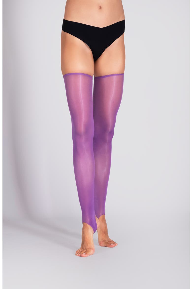 Lustrous Silky Shiny Stirrup Thigh Highs, Alternate, color, PURPLE