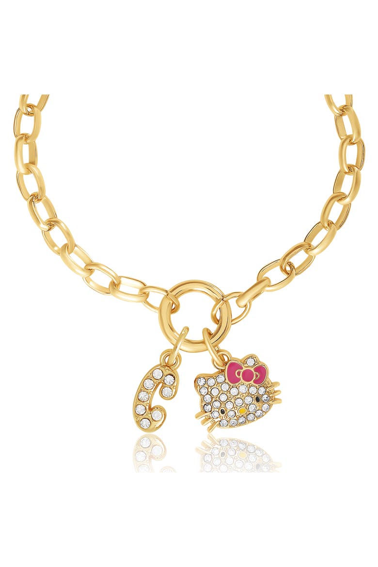 Initial Crystal Charm Bracelet, Gold-Tone, Adjustable, Alternate, color, C
