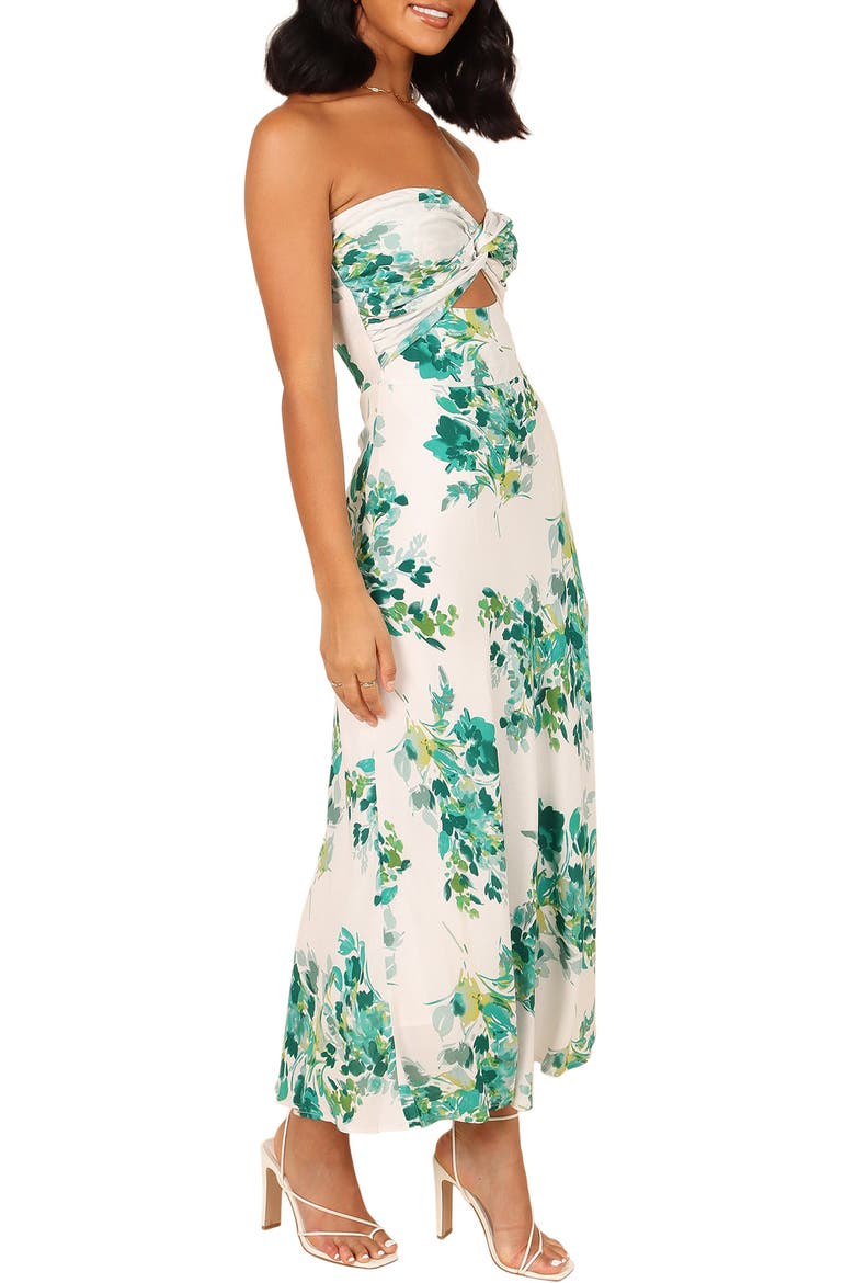 Teagan Floral Print Cutout Strapless Maxi Dress, Alternate, color, GREEN FLORAL