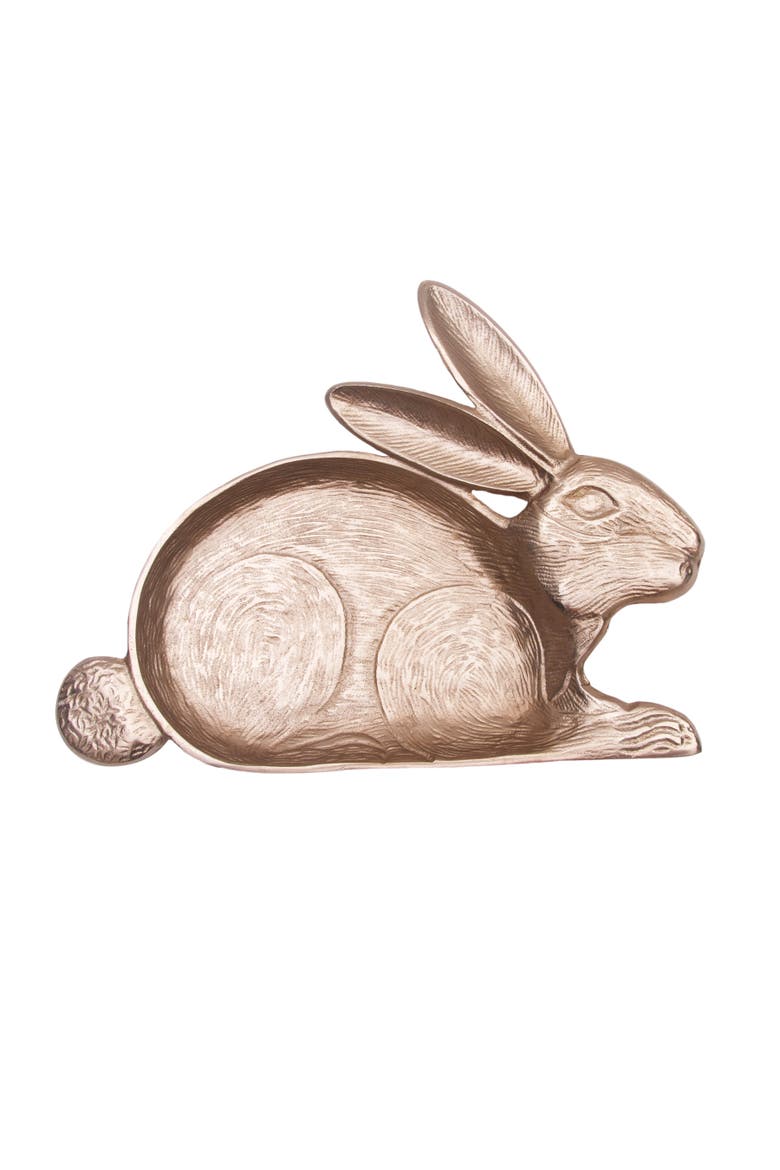 Easter Bunny Rabbit Gold Metal Serving Platter 10" x 13", Alternate, color, Gold