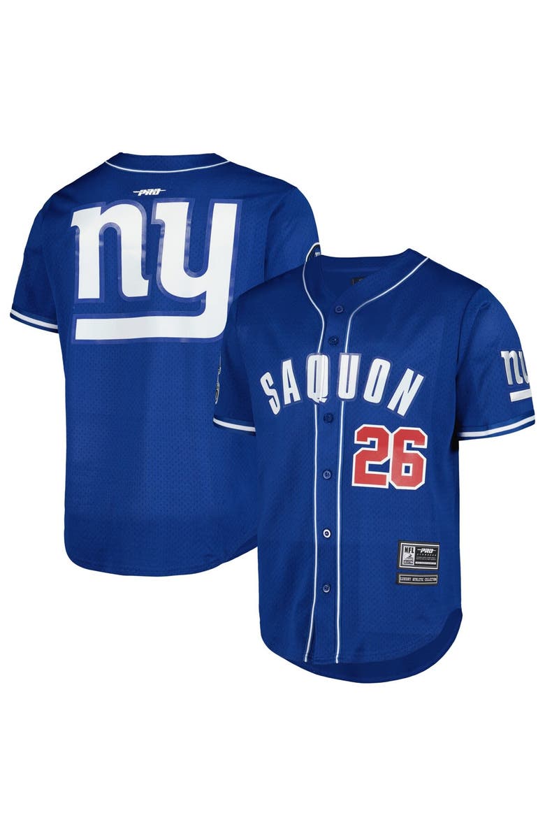 PRO STANDARD Men's Pro Standard Saquon Barkley Royal New York Giants Mesh Baseball Button-Up T-Shirt, Alternate, color, 