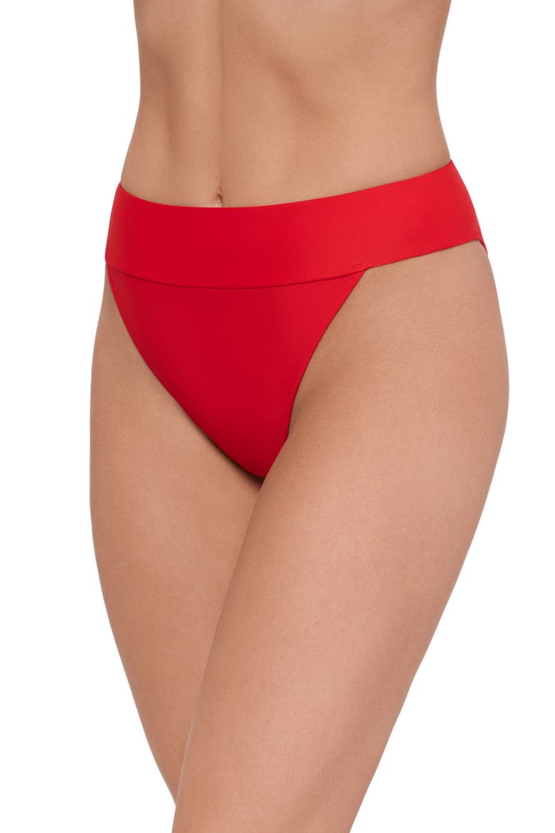 Banded High Leg Bikini Bottoms, Alternate, color, CHERRY RED
