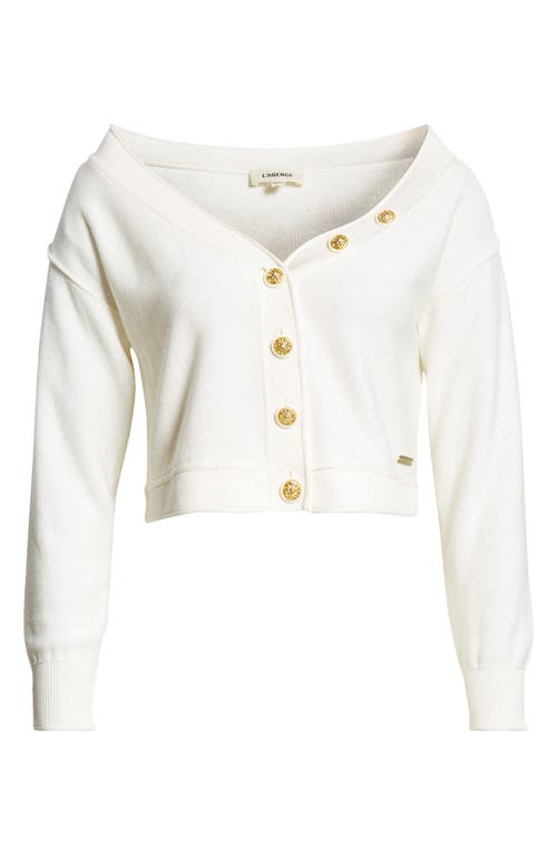 Shop L Agence L'agence Nopal Off The Shoulder Crop Cardigan In Ivory/gold