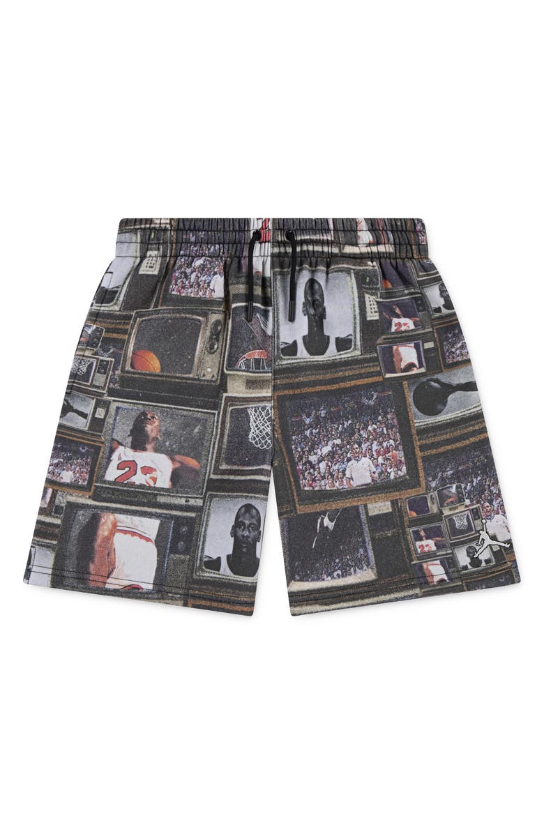 Jordan Kids' MJ Print Brooklyn Fleece Sweat Shorts, Main, color, Black