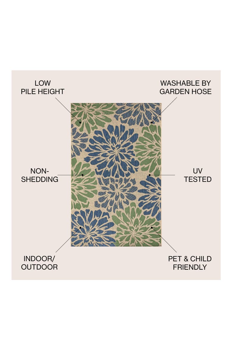 Zinnia Modern Floral Textured Weave Indoor/Outdoor Area Rug, Alternate, color, Navy/Green