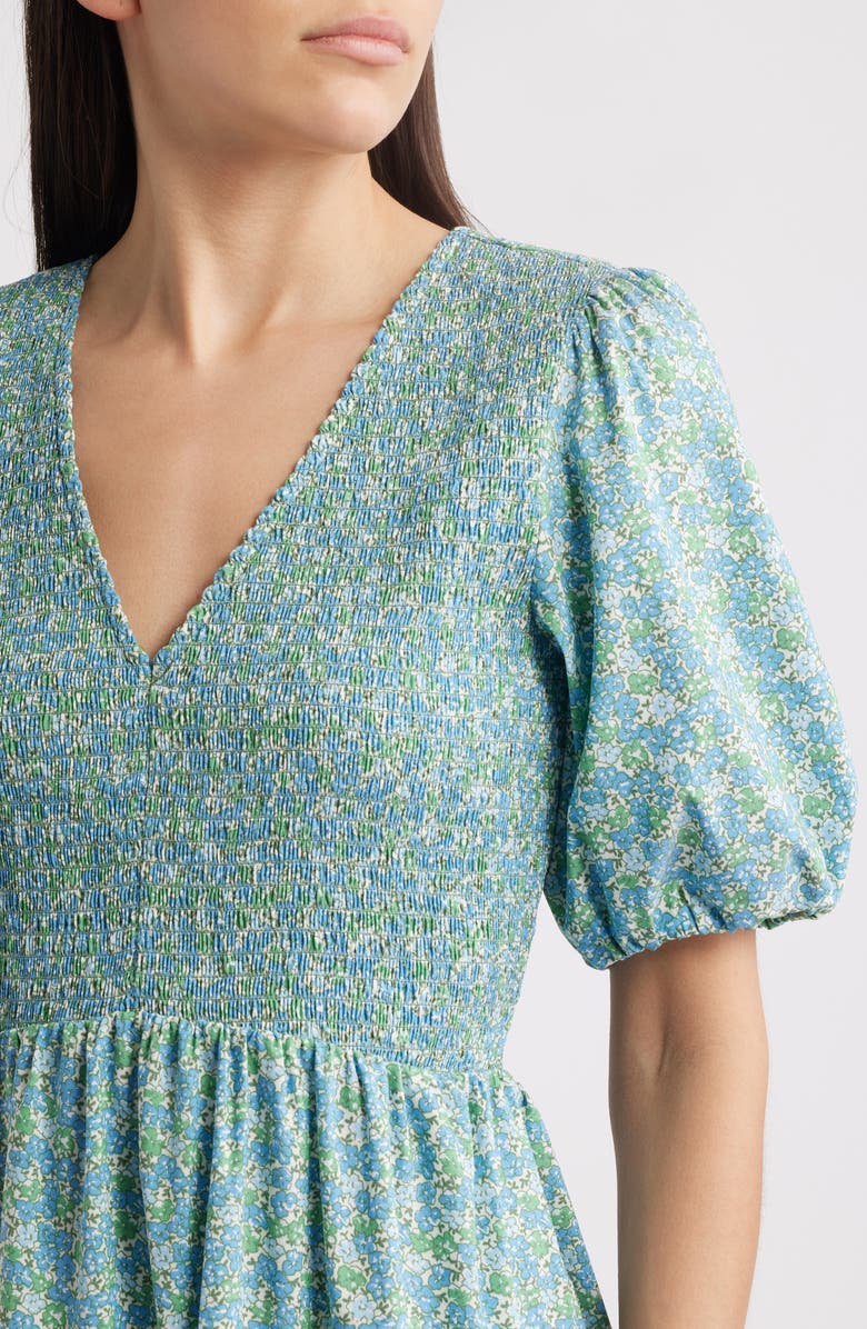 MELLODAY Floral Smocked Puff Sleeve Tiered Maxi Dress, Alternate, color,