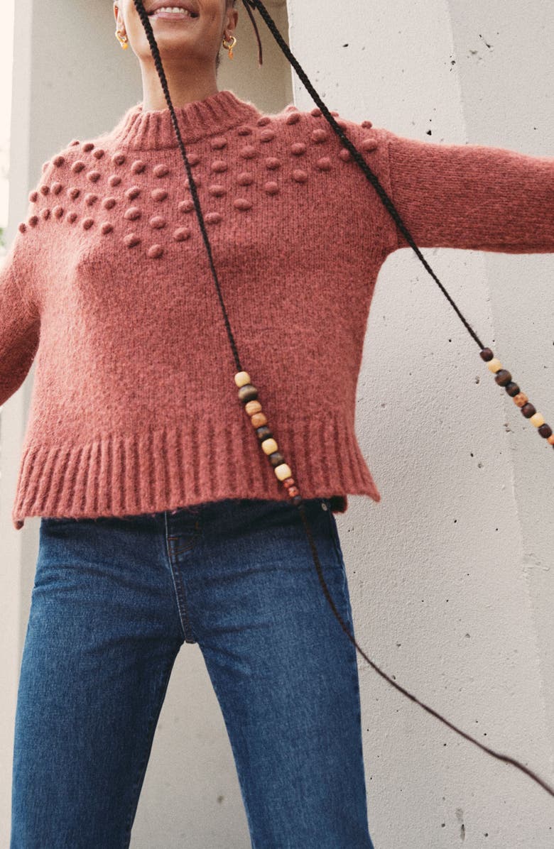 Madewell Placed Bobble Mock Neck Sweater, Main, color, 