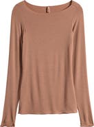 SKIMS Sheer Modal Blend Long Sleeve Boat Neck Top