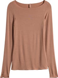SKIMS Sheer Modal Blend Long Sleeve Boat Neck Top