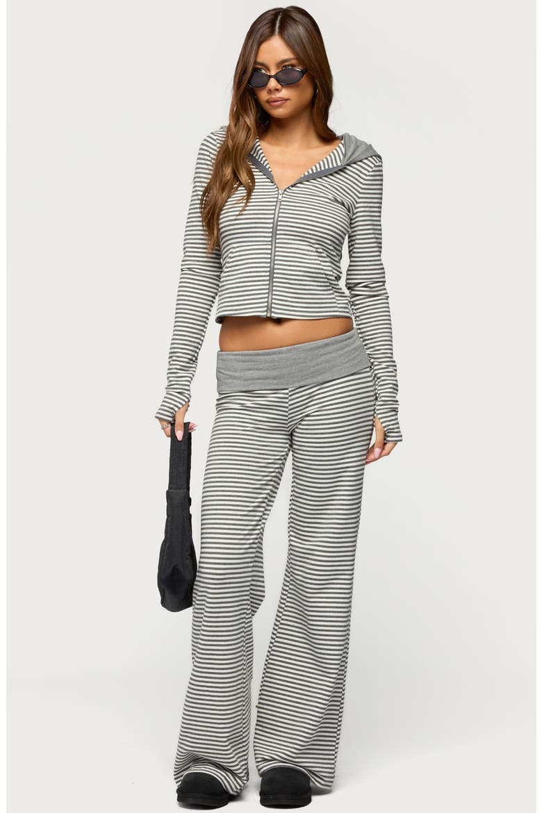 Meggy Colorblock Stripe Zip Hoodie, Alternate, color, GRAY-AND-WHITE