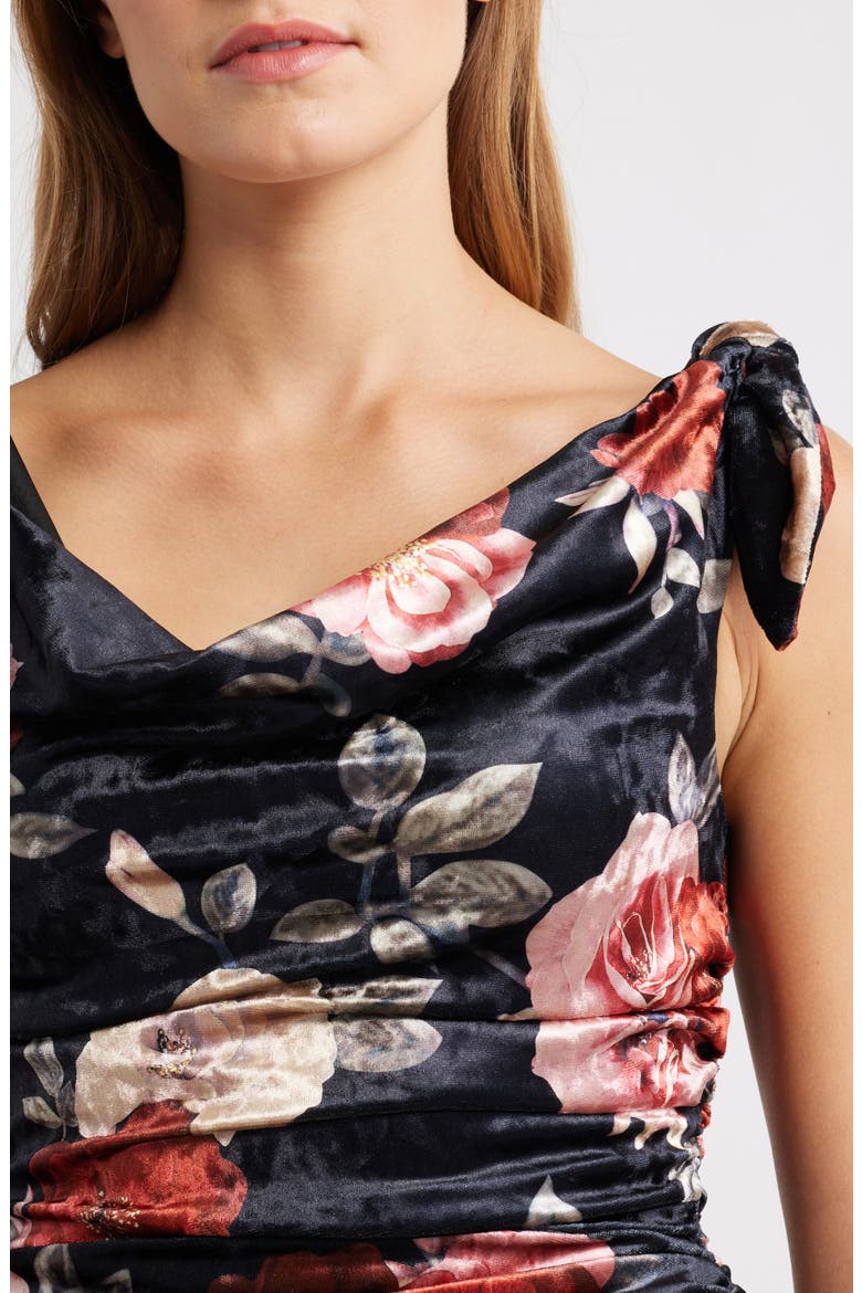 Teagan Floral Print Off the Shoulder Velvet Dress, Alternate, color, BLACK MULTI
