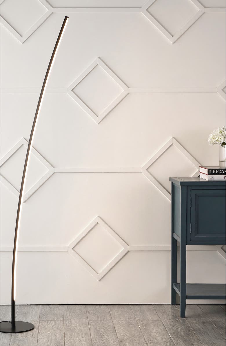 JONATHAN Y Malthe 71" Modern Contemporary Aluminum/Iron Arc Integrated LED Floor Lamp, Black, Alternate, color, Black