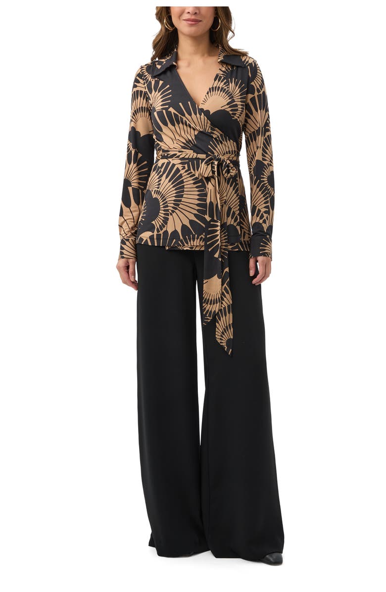 Trina Turk Makeba Printed Jersey Wrap Top, Alternate, color, Black/Camel