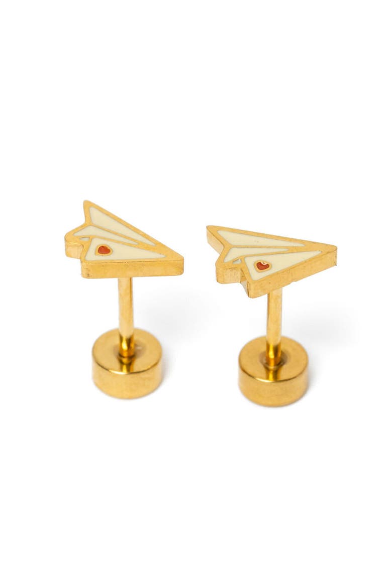 Paper Airplane Stud Earrings, Main, color, White