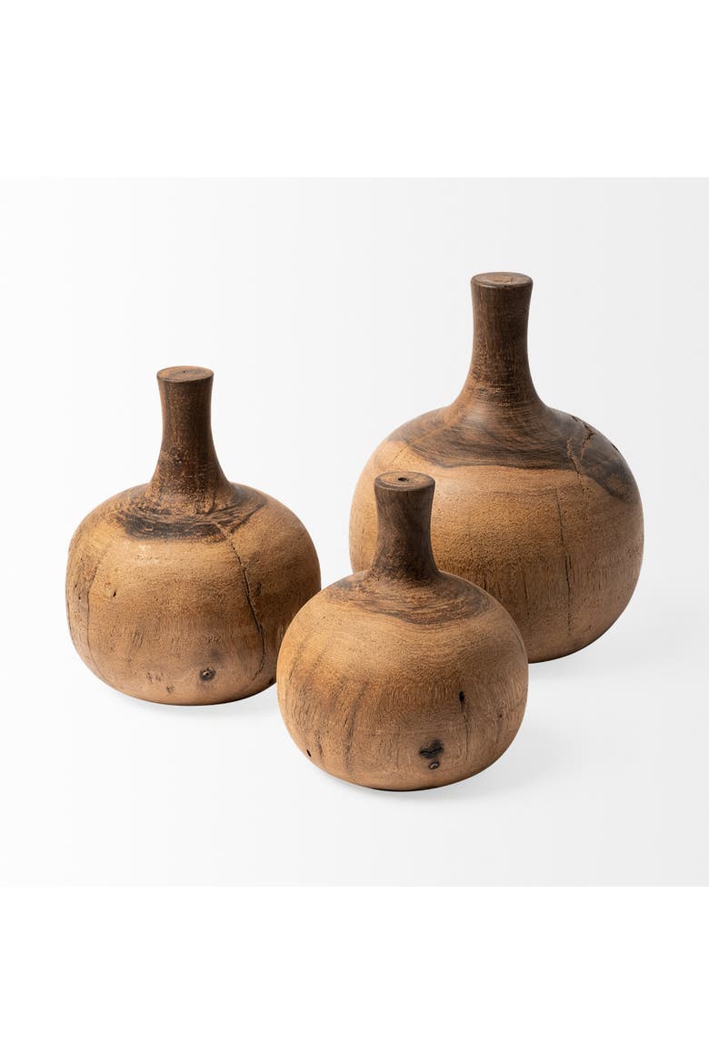 Afra Solid Wood Vase Shaped Decorative Object, Alternate, color, Brown