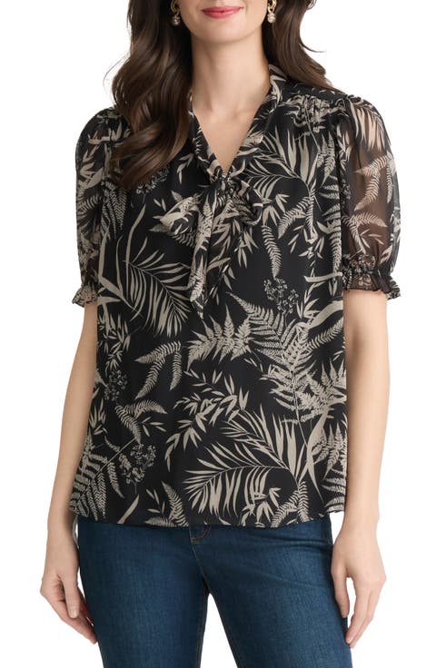 Tie Neck Puff Sleeve Top
