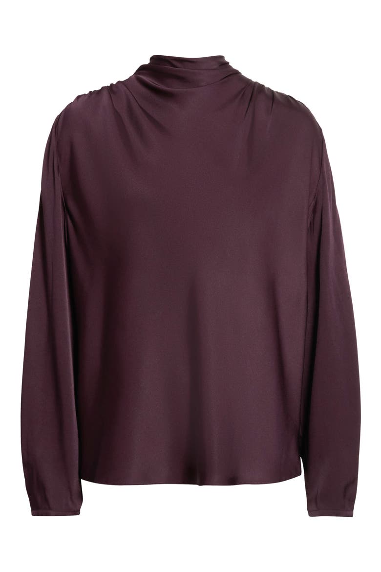 Drape Cowl Neck Long Sleeve Silk Blend Top, Alternate, color, BLACKBERRY