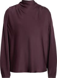 Vince Drape Cowl Neck Long Sleeve Silk Blend Top