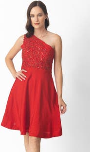 RAAS Aerin Raw Silk One-Shoulder Short Dress