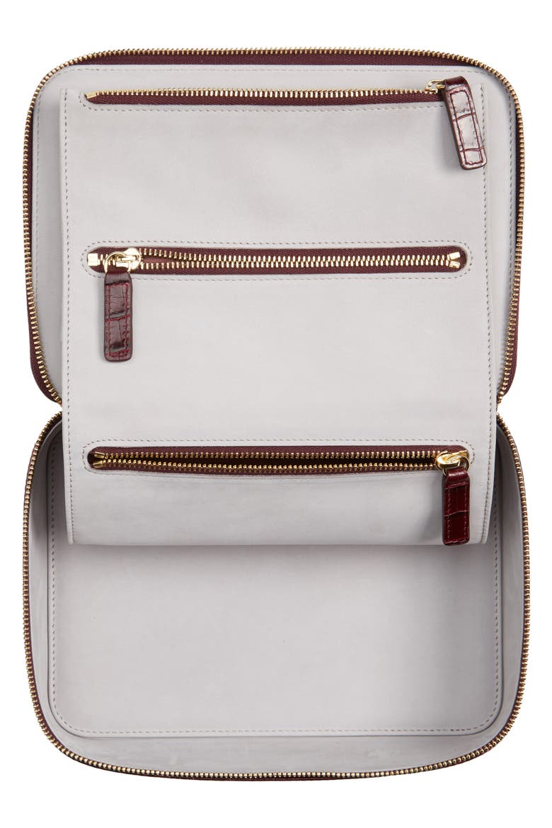 Mara Square Croc Embossed Leather Travel Case, Alternate, color, WINTER BERRY