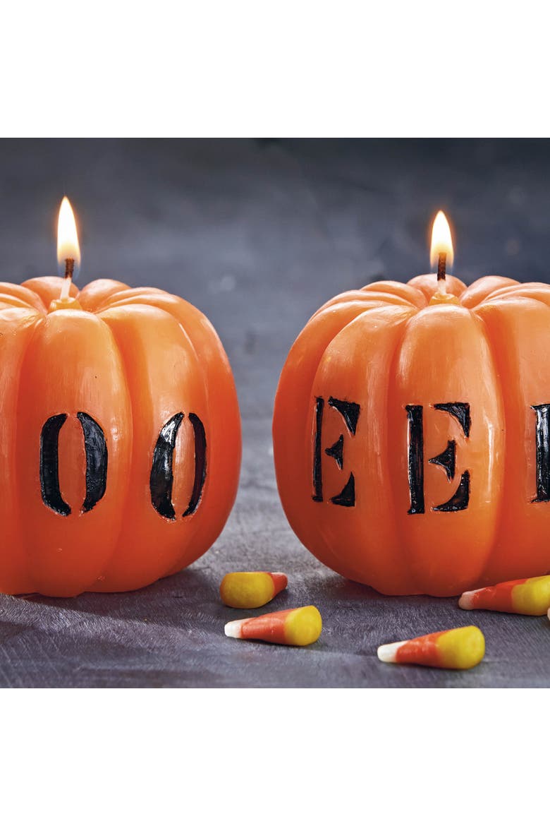 Boo Eek Pumpkin Candle Sculpted Flame for Halloween, Alternate, color, Orange