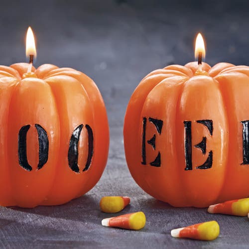 Tag Boo Eek Pumpkin Candle Sculpted Flame For Halloween In Orange