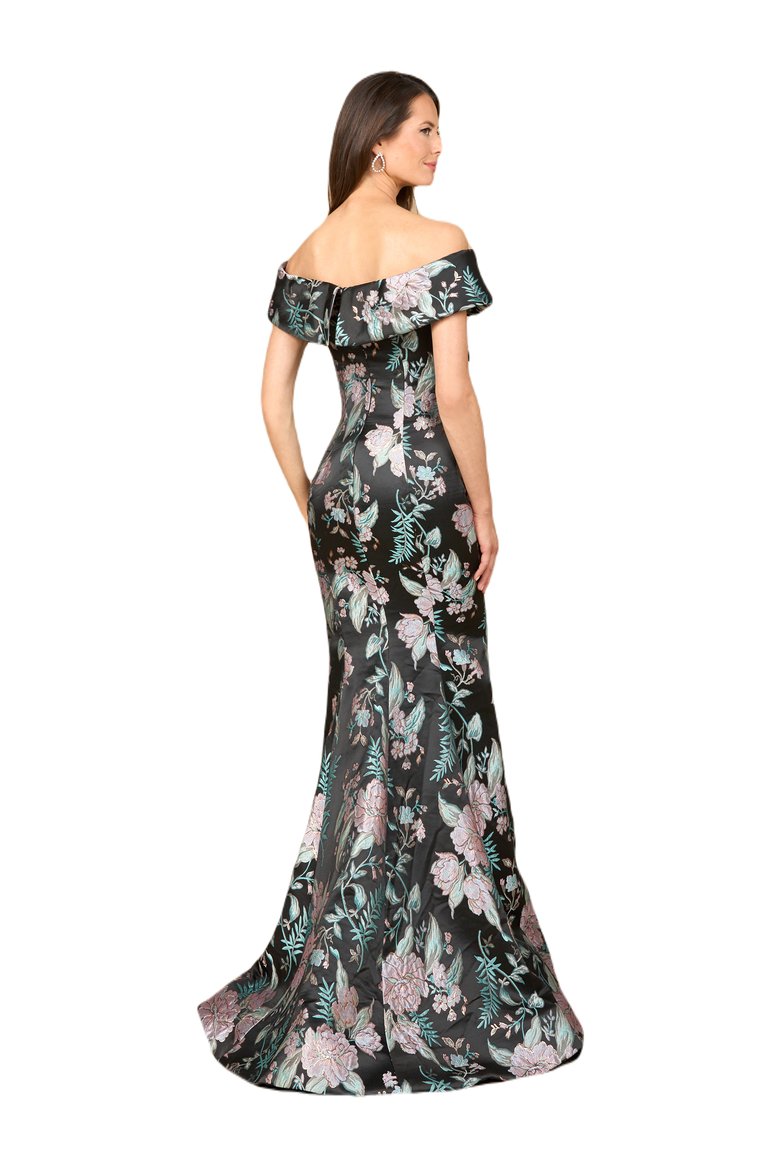 Fitted, Mermaid Brocade Gown, Alternate, color, Black/Multi