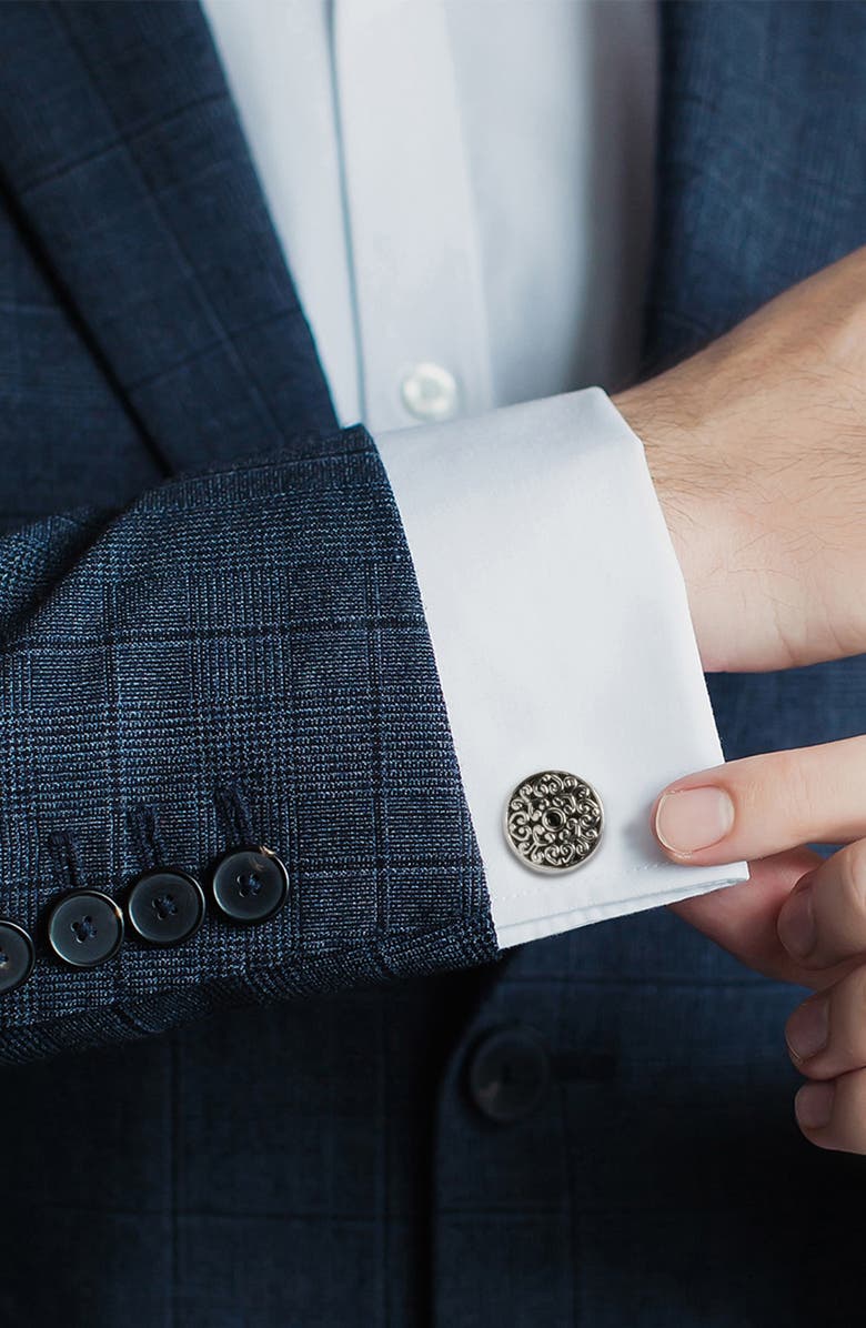Cufflinks, Inc. Filigree Round Cuff Links, Alternate, color, Black