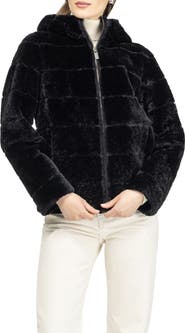 GORSKI Horizontal Genuine Shearling Zip Jacket with Hood