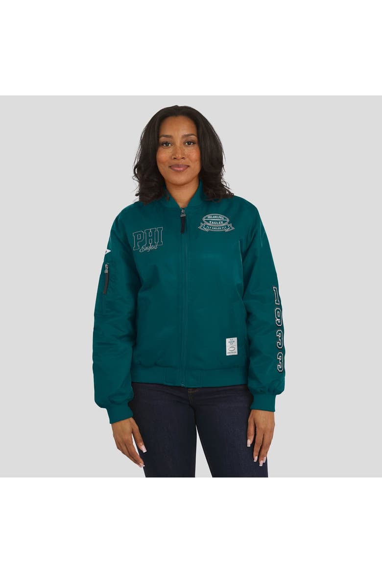Women's WEAR by Erin Andrews Midnight Green Philadelphia Eagles Patch Full-Zip Bomber Jacket, Alternate, color, Green