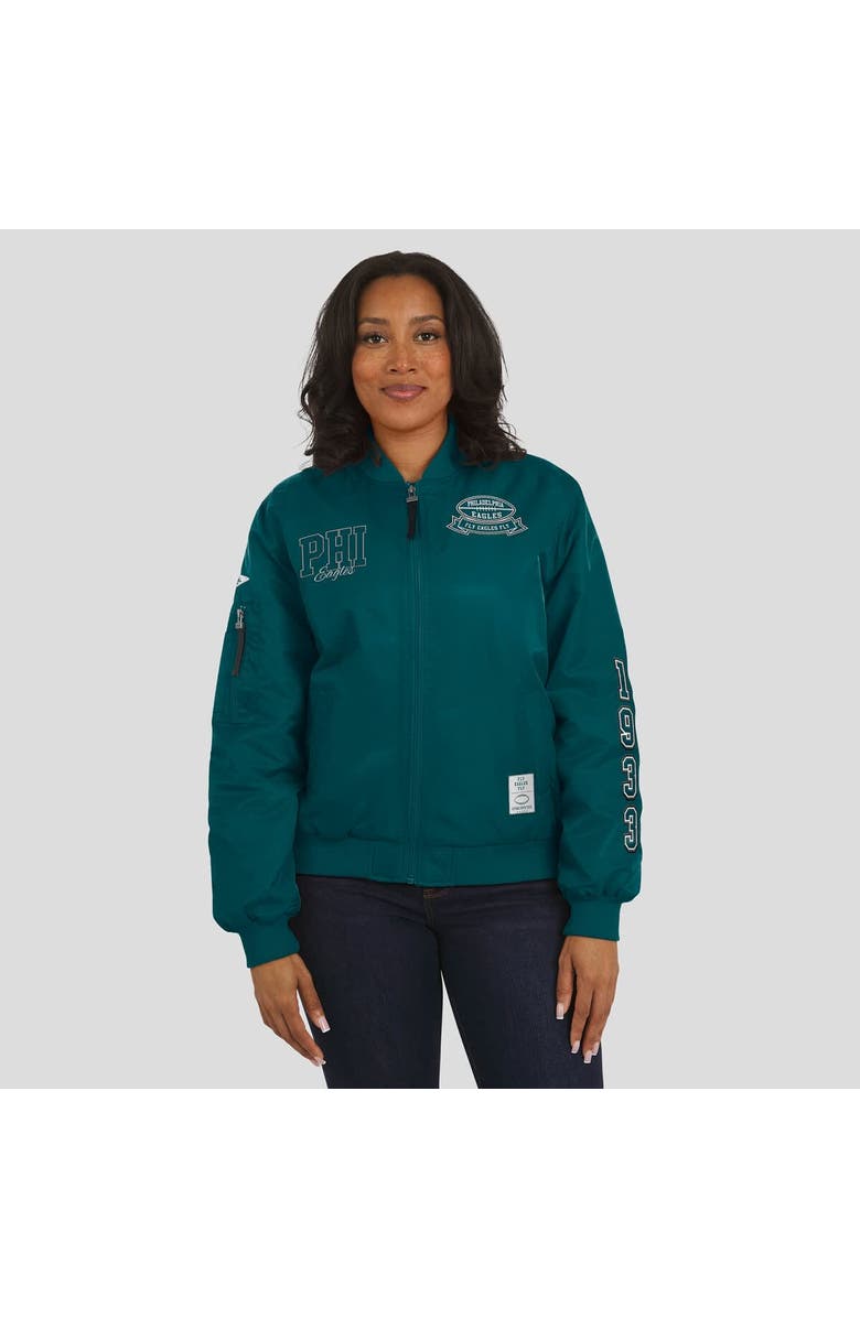 WEAR by Erin Andrews Women's WEAR by Erin Andrews Midnight Green Philadelphia Eagles Patch Full-Zip Bomber Jacket, Alternate, color, Green