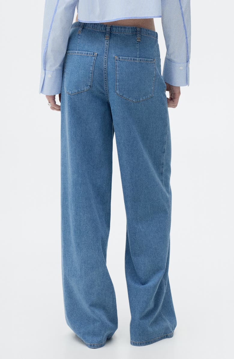 MANGO Belted Mid Rise Wide Leg Denim Trouser Jeans, Alternate, color, Medium Blue