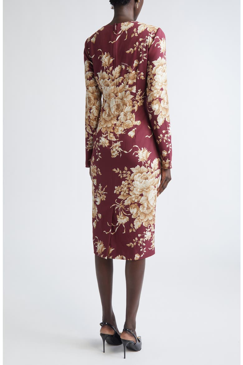 Rose Print Long Sleeve Stretch Silk Charmeuse Sheath Dress, Alternate, color, ROSE