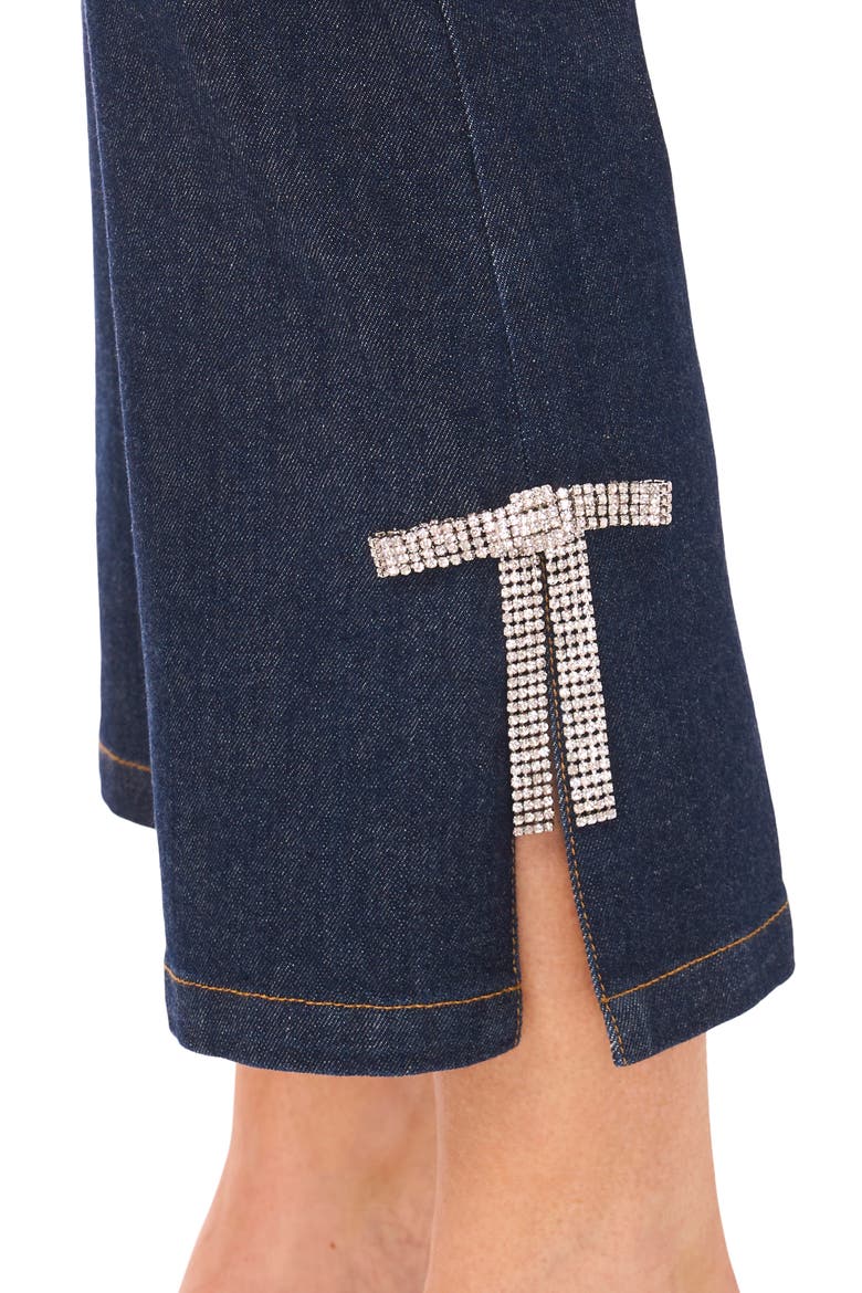 Rhinestone Bow Detail High Waist Crop Flare Jeans, Alternate, color, INDIGO NIGHT