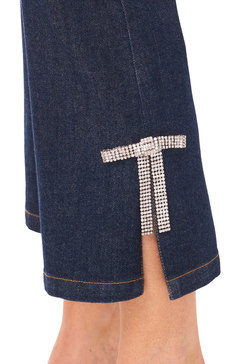 CeCe Rhinestone Bow Detail High Waist Crop Flare Jeans, Alternate, color, Indigo Night