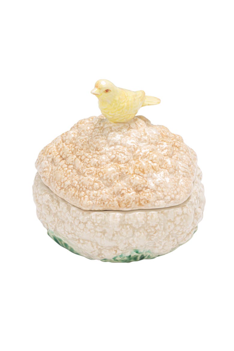 Cauliflower-Shaped Container with Lid and Bird, Main, color, Yellow