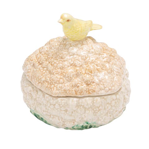 Cauliflower-Shaped Container with Lid and Bird