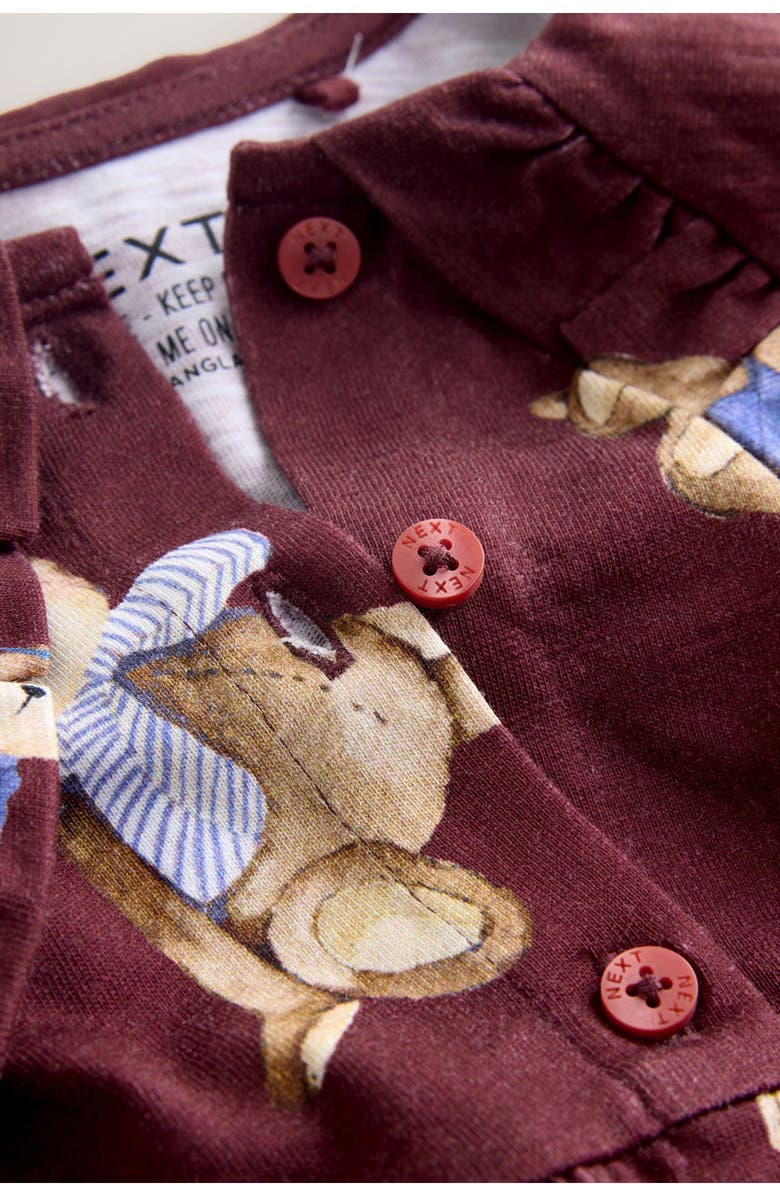 NEXT Kids' Teddy Bear Print Cotton Jersey Dress, Alternate, color, Dark Red